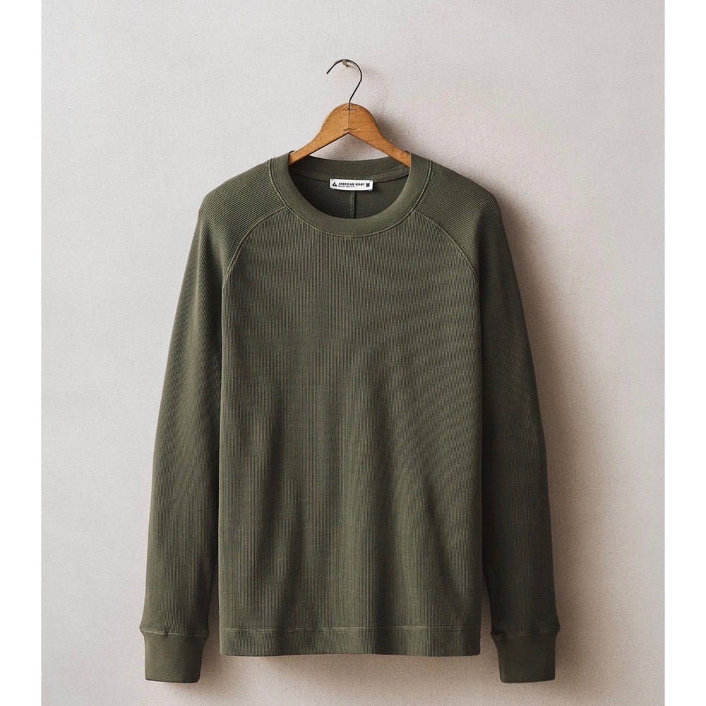 NWOT American Giant Mens Thermal Long Sleeve Crew Tee XL Green Made in USA